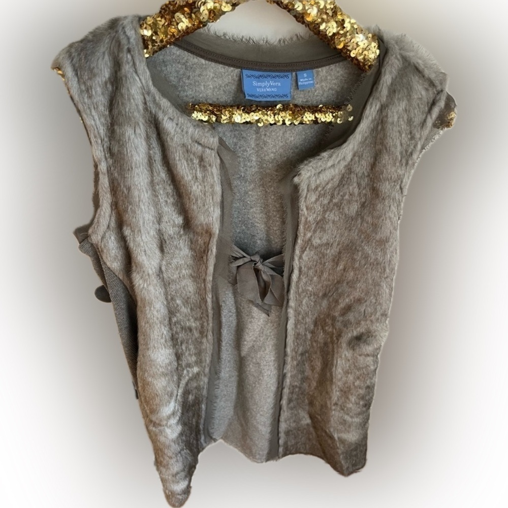 Simply Vera Wang Tie Front Faux Fur Vest Boho Fall Sz Small